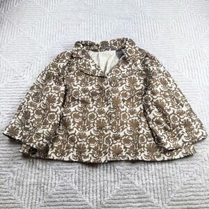 Liz Claiborne Swing Jacket Women's L Brown Cream Damask Cropped  Retro Mod Boho